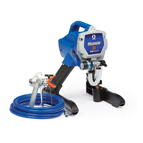 Paint sprayer graco x5 - Turn the prime valve to the spray position. Turn the on/off to on. Trigger the gun into the flushing pail to purge the hose. Turn the on/off to off. Release the gun trigger and engage the trigger lock. Turn the pressure control knob to the lowest pressure setting. Disconnect power. Remove the filters from the gun and sprayer.